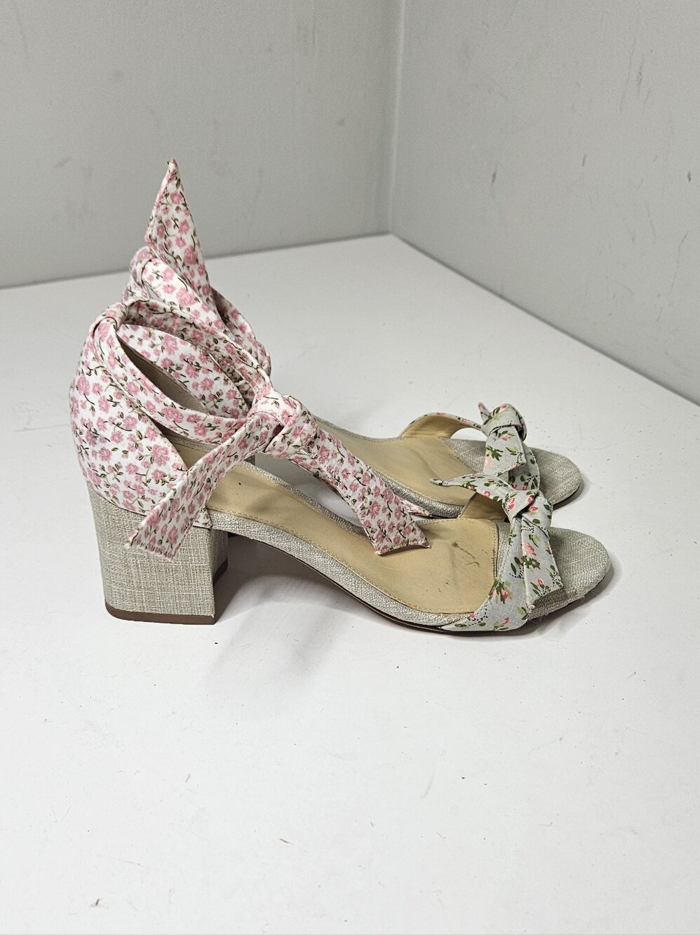 Alexandre Birman Clarita Tie Ankle Floral Block Heel Shoes Women's 38 8